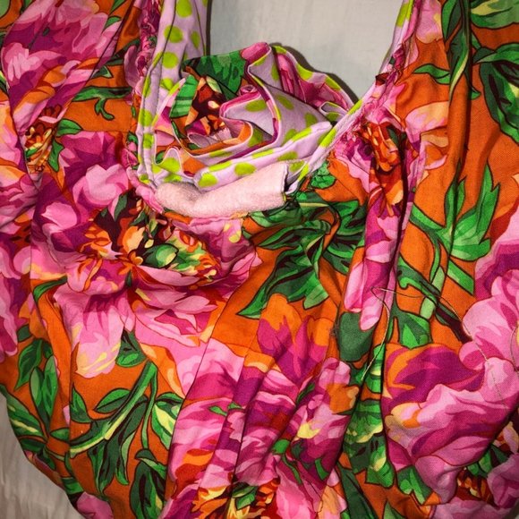 Hand Crafted pink orange Tropical SUMMER Floral cotton hobo bag - Picture 7 of 7